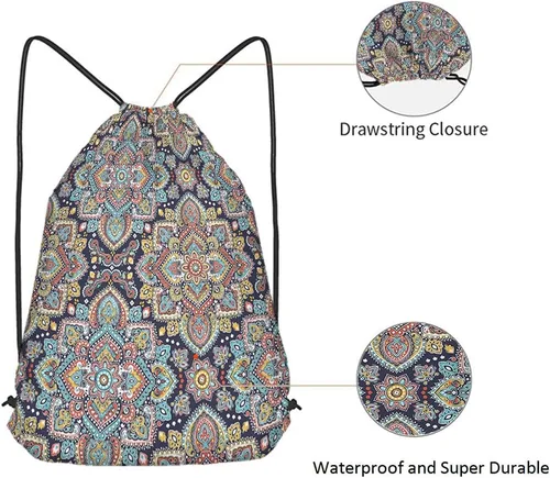 Miniatura 5 de Beabes Bohemia Retro Rayas Cordón Bolsas Mochila Gimnasio Bolsa con Cordón, Multi-a101, Mochilas de viaje