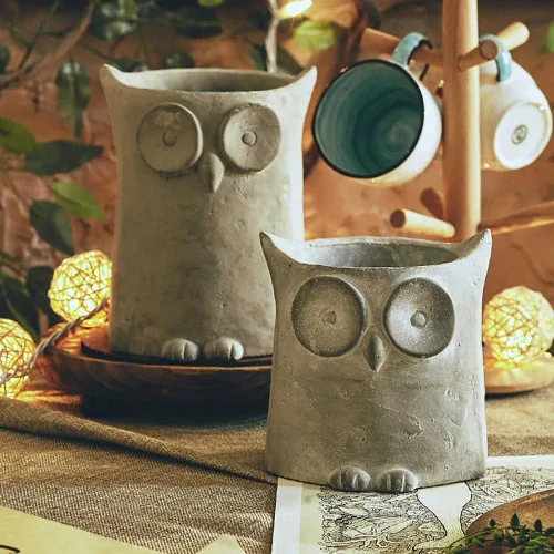 Miniatura 3 de Moldes de silicona para macetas de bricolaje con forma de búho de cemento, soporte para bolígrafo, molde para florero, herramientas de decoración