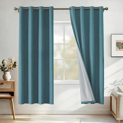 Miniatura 65 de Cortinas de lino 100% opacas para dormitorio, cortinas opacas de 45 pulgadas de largo, cortinas de oscurecimiento de habitación para sala de estar