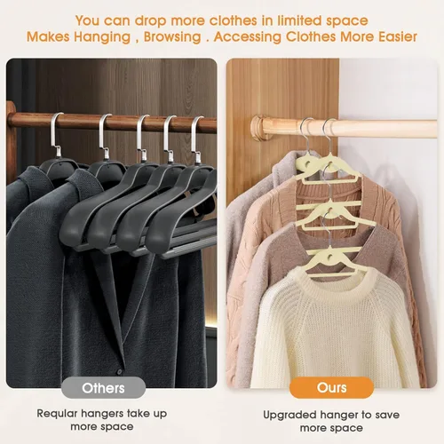 Miniatura 4 de Perchas de terciopelo para ropa, delgadas, apilables, antideslizantes, color beige, para ahorrar espacio, perchas resistentes para adultos