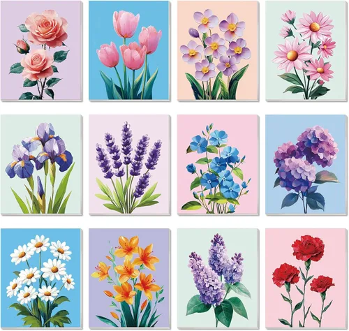 Miniatura 11 de Engrowtic 12 lienzos predibujados de flores de girasol de 8 x 10 pulgadas para pintar, lienzos preimpresos, para mujeres, pintura, arte, fiesta