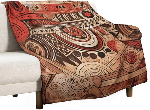 Miniatura 32 de Mantas de franela con patrón artístico rojo, beige, marrón oscuro, manta de franela de pintura al óleo abstracta de 30 x 40 pulgadas para sofá, cama