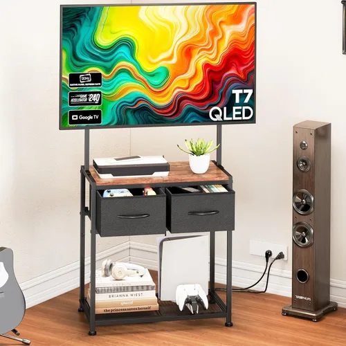 Miniatura 10 de Soporte de TV de esquina pequeño de piso de 23 a 50 pulgadas con estantes de almacenamiento para sala de estar y dormitorio, soportes de televisión