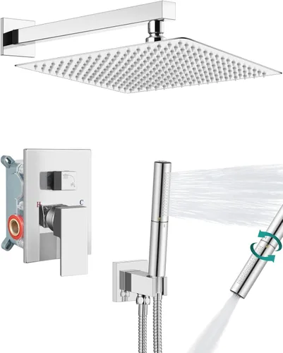 Miniatura 25 de Aolemi - Sistema de ducha con cabezal de lluvia y grifo de mano montado en la pared, juego completo de accesorios de ducha de alta presión