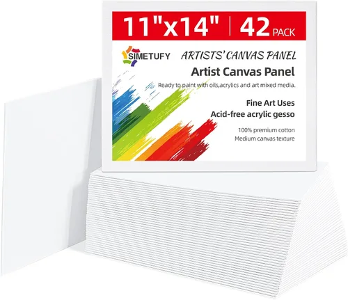 Simetufy Paquete de 42 Tableros de Lienzo Planos para Pintura de 11 x 14 pulgadas - Paneles de Lienzo 100% Algodón Imprimados con Gesso Libres de