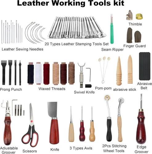 Miniatura 2 de Kit de herramientas de trabajo de cuero Dorhui con bolsa de almacenamiento personalizada, herramientas de estampado de cuero, fabricación artesanal