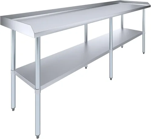 Miniatura 7 de AmGood Mesa de trabajo comercial con protector antisalpicaduras y protectores laterales Altura: 35" Mesa de preparación de acero inoxidable