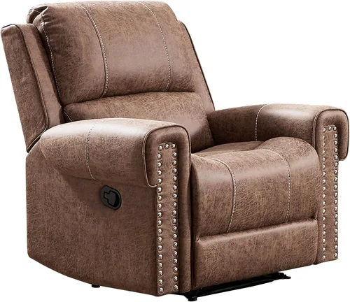 Miniatura 7 de EBELLO Silla reclinable individual manual, silla reclinable de piel sintética para adultos, sofá reclinable individual con relleno, remache vintage