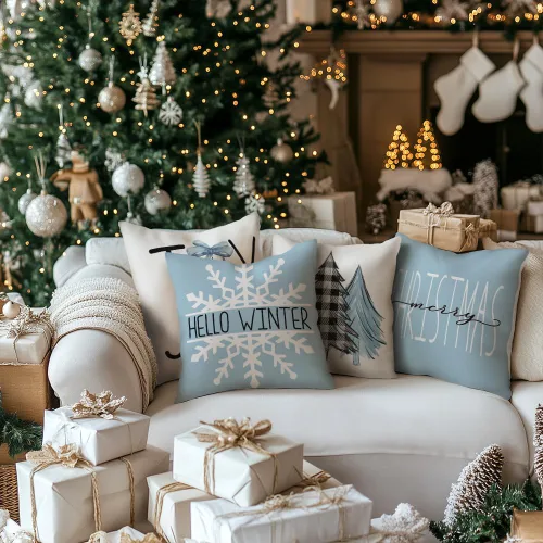 Miniatura 3 de GEEORY Juego de 4 fundas de almohada de Navidad de 18 x 18 pulgadas para decoraciones de Navidad, árbol de Navidad, alegría, nieve, Navidad feliz