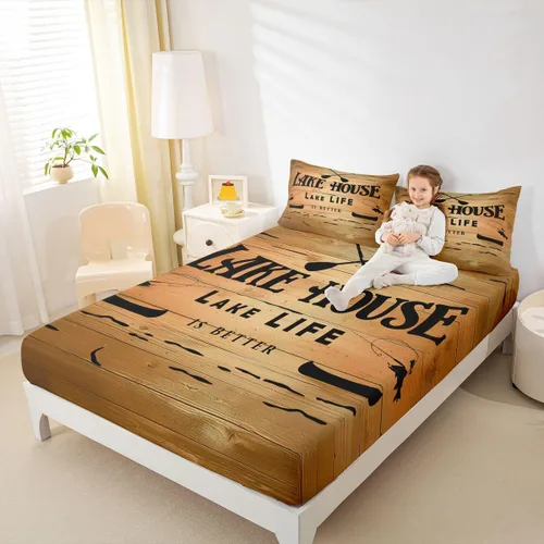 Miniatura 26 de Erosebridal Fishing Fitted Sheet Twin for Boys, Big Pike Fish Black Bed Sheets for Rustic Farmhouse Lake House Decor, Fishing Bedding Set Marine