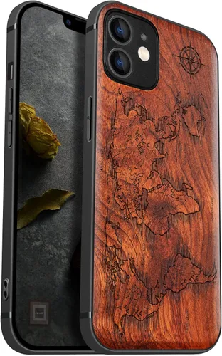 Miniatura 14 de Carveit Funda magnética de madera para iPhone 12 [madera natural y TPU suave negro] a prueba de golpes, funda de madera única compatible con MagSafe