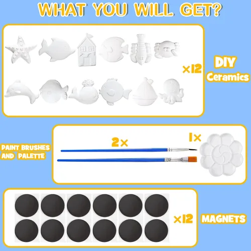 Miniatura 3 de Sinmoe 12 Kits de Pintura Bajo el Mar Artes y Manualidades Figuras de Animales Oceánicos de Cerámica Sin Pintar Hazlo Tú Mismo Kit para Pintar Tus