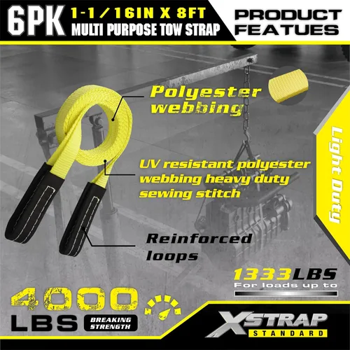 Miniatura 4 de XSTRAP STANDARD 2PK 1-3/4''x 8 pies de correas de remolque con extremos en bucle, eslinga de elevación con correa de tela