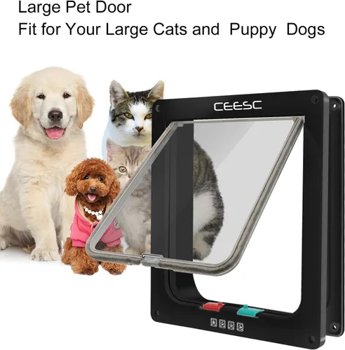 Miniatura 6 de CEESC Puerta para gatos extragrande (tamaño exterior 11 x 9.8 pulgadas), puerta grande para gatos con bloqueo de 4 vías para puertas interiores