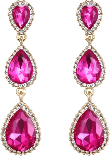 Miniatura 51 de EleQueen Pendientes de cristal austriaco en tono dorado para mujer, forma de pera de 2.5 pulgadas, color esmeralda