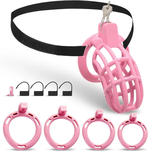 Miniatura 14 de Cinturón de Castidad Masculino Jaula para Pene - UTIMI Dispositivos de Correa de Castidad de Plástico Ajustable para Hombre Sissy Jaula de Ejercicio