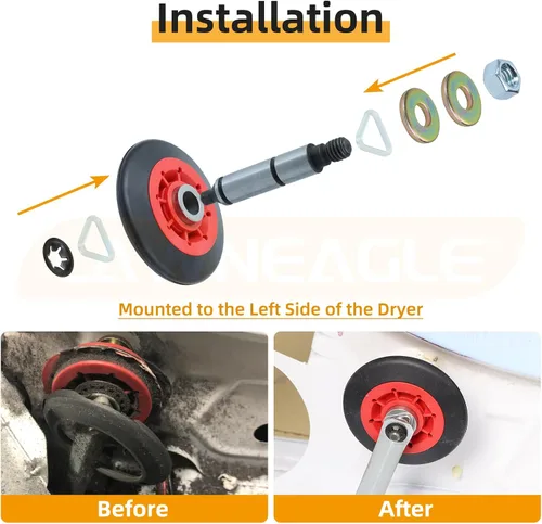Miniatura 8 de WPW10314173 Kit de soporte de tambor de rodillo para secadores Whirlpool Maytag Includes WPW10314173 Roller Drum Support Kit with WP691366 Idler