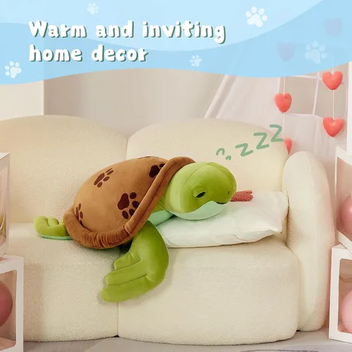 Miniatura 8 de Muiteiur - Animal de peluche de tortuga marina de 28 pulgadas, gran almohada de peluche, tortuga suave con lindas huellas, para niños