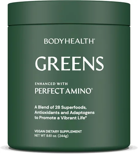 BodyHealth Greens mejorado con PerfectAmino - Polvo diario de batido de manzana verde de superalimento con verduras, frutas, antioxidantes, Verdes