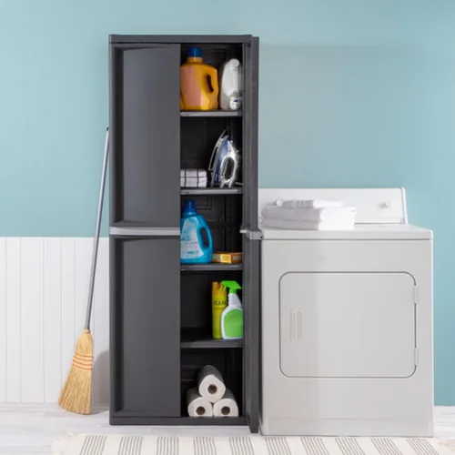 Miniatura 4 de Sterilite Gabinete de 4 estantes, almacenamiento útil con cerradura y estantes ajustables, gris - Unidad de estanterías de plástico para organizar