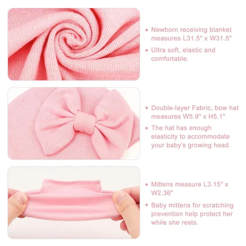 Miniatura 6 de DRESHOW BQUBO - Conjunto de guantes de algodón para recién nacido, manta cálida para bebé, saco de dormir para bebé, regalo de ducha 1 juego liso