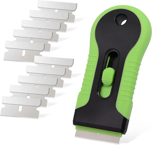 EHDIS Removedor de calcomanías para automóvil con 10 cuchillas de repuesto para etiquetas, pegamento, pintura, removedor de adhesivo, puerta de Verde