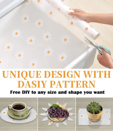 Forro de estante Daisy para armarios de cocina – Revestimiento no adhesivo, antideslizante para cajones y refrigerador – Alfombrilla de gabinete