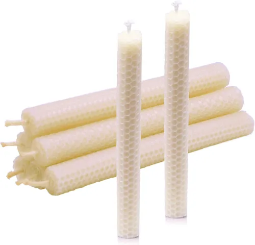 Miniatura 10 de DEYBBY Juego de 6 velas enrolladas de cera de abeja natural, velas de cera de abejas amarillas de 8 pulgadas para decoración de habitación, cena