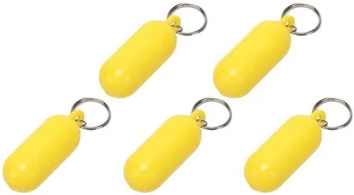 BRAVECOW 5 llaveros flotantes de barco de 2.68 x 0.98 pulgadas, diseño de boya amarilla, forma ovalada, llavero flotante de plástico, accesorio para