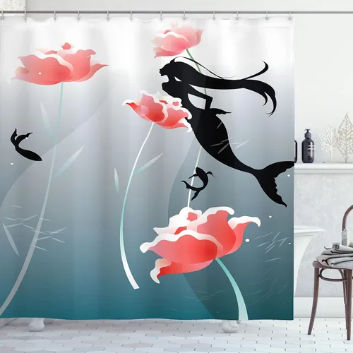 Miniatura 102 de set de cortina para baño decorativa de tela de poliéster con ganchos