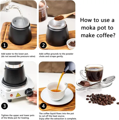 Miniatura 6 de Moka - Cafetera de café italiano, cafetera italiana, cafetera de 6 tazas/10 onzas, estufa de aluminio, cafetera para camping, cafetera cubana manual