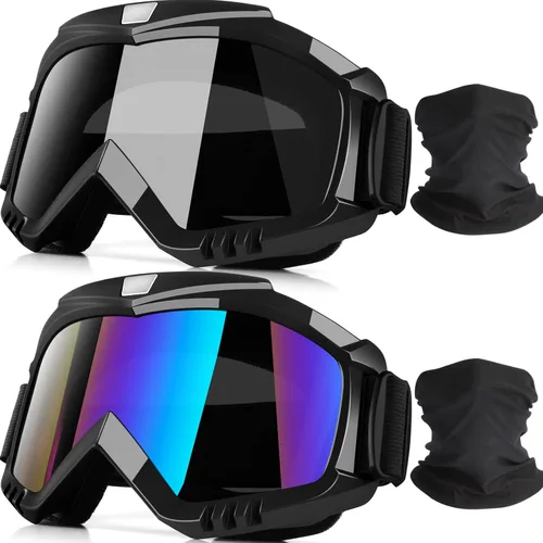 Miniatura 7 de Gafas de moto Dirt & Motocross, paquete de 2 gafas de carreras resistentes al viento para ATV, esquí y snowboard