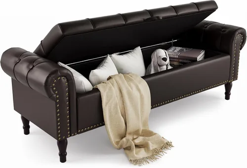 Miniatura 8 de Cozyman Banco otomano de almacenamiento, 61 pulgadas de largo, de lino, con brazo enrollado, banco de ventana con botón copetudo y ribete de cabeza