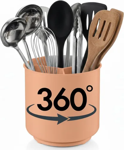 Miniatura 13 de Cooler Kitchen Portautensilios Giratorio Extra Grande de Acero Inoxidable con Base Pesada Estable Anti-Volcado, Divisor Extraíble, e Inserto Plateado
