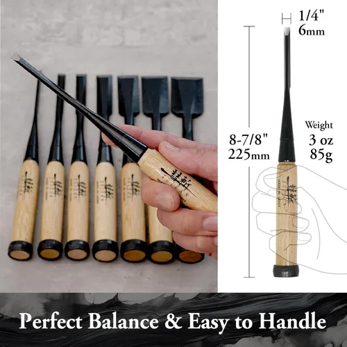Miniatura 6 de SUIZAN Cincel de madera japonés 1/4" (6mm) - Herramientas profesionales Oire Nomi para carpintería