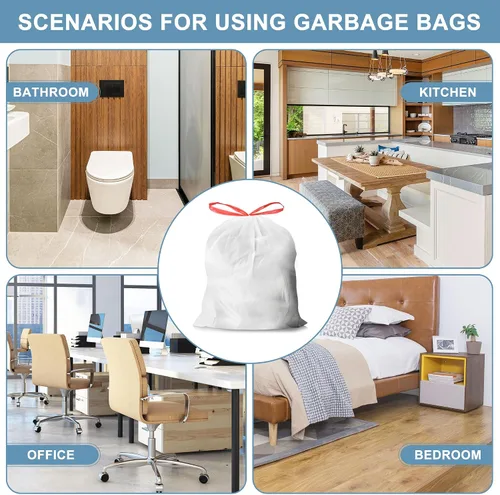 Miniatura 7 de Bolsas de basura pequeñas de 4 galones, sin desgarros con cordón, bolsas de basura blancas sin perfume, 60