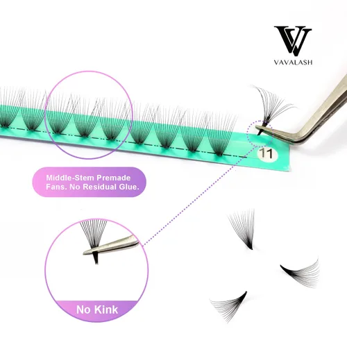 Miniatura 3 de VAVALASH Extensiones de pestañas postizas en abanico 320 abanicos 10D 14D 16D 20D 0.05 0.07 de grosor, rizado C/D, abanicos prefabricados de tallo