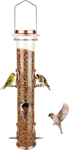 Miniatura 16 de Alimentador de metal para pájaros silvestres, alimentador de semillas de pájaros silvestres, alimentador de aluminio de seis puertos, tubo sólido