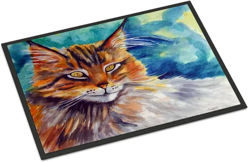 Caroline's Treasures 7421JMAT - Tapete Maine Coon Cat Watching You de 24 x 36 pulgadas, para interiores y exteriores, para entrada, antideslizante,