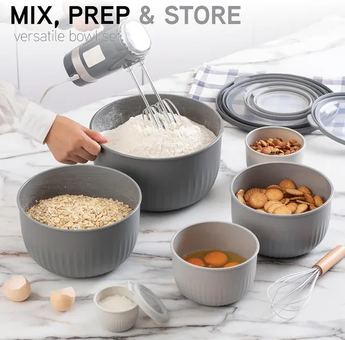 Miniatura 68 de COOK WITH COLOR Tazones de preparación con tapas - Juego de tazones pequeños de mezcla de plástico anchos y profundos anidables con tapas, juego