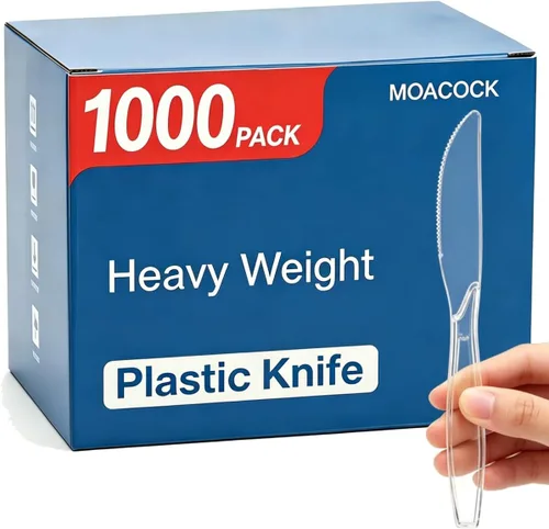 Miniatura 9 de MOACOCK 200 cuchillos de plástico transparente, cucharas desechables pesadas, cubiertos de plástico, cubiertos de plástico transparente a granel