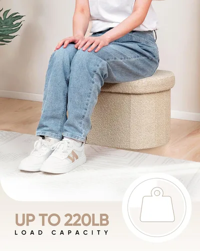 Miniatura 6 de B FSOBEIIALEO Otomana de Almacenamiento para Dormitorio, Reposapiés Otomano Plegable de Almacenamiento Boucle, Cubo Otomano Plegable Pequeño de Beige
