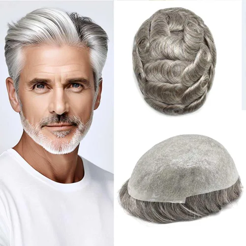 Miniatura 73 de Super Thin Skin Mens Toupee 0.001 in - Sistema de cabello de piel ultrafina para hombres, cabello humano negro, marrón, rubio, gris, peluca