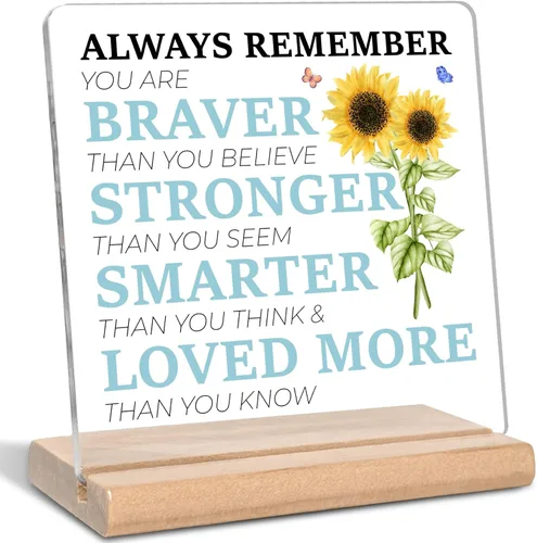 Miniatura 19 de Regalos inspiradores para hija, hijo, amigos y familia, placa acrílica con mensaje "Always Remember You Are Braver", placa motivadora con citas