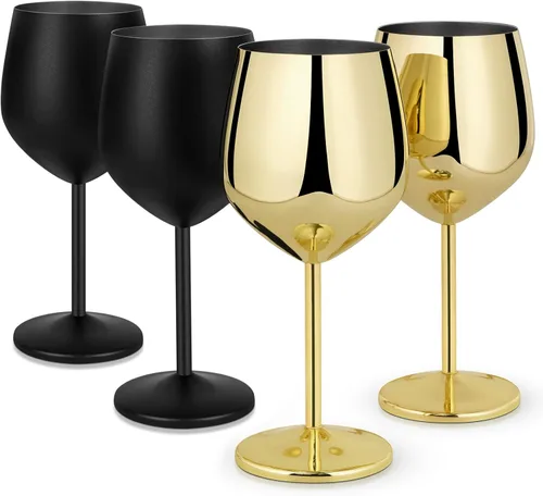 Miniatura 34 de Lifecapido Juego de 6 copas de vino de acero inoxidable, copas de vino coloridas de acero inoxidable de 18 onzas, copas de vino de metal con tallo