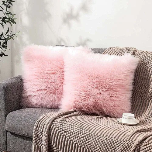 Funda de almohada de piel sintética decorativa y esponjosa, funda de cojín mullida de lujo para dormitorio y sofá, funda de cojín de 20 x 20