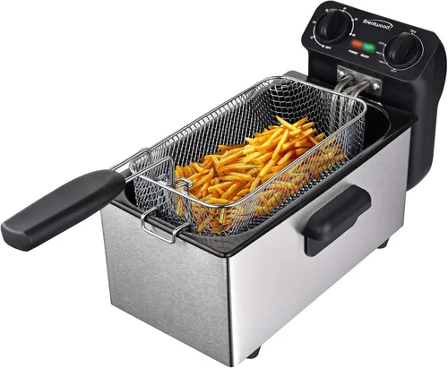 Brentwood DF-730S - Freidora eléctrica de acero inoxidable de 1500 W, 3 L, 12 tazas con temperatura ajustable y filtro sin olor, cesta extraíble