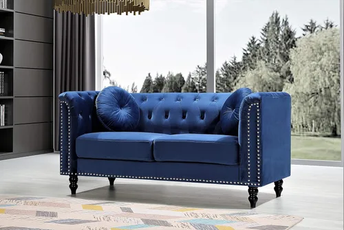 Miniatura 16 de Container Furniture Direct S5370-S Kittleson Velvet Upholstered Modern Chesterfield Sofa with Nailhead Trim, Gray