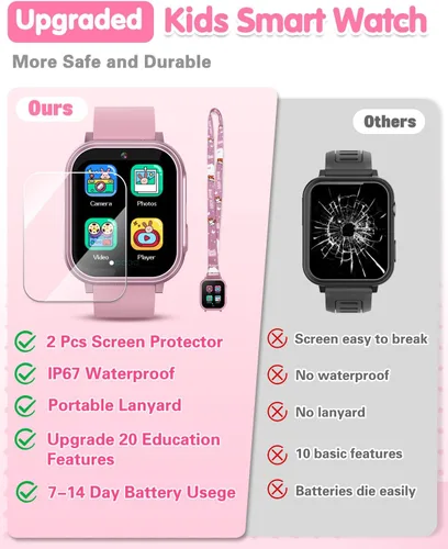 Miniatura 3 de Reloj inteligente impermeable para niños, niñas, juguetes para niñas de 6 a 8 años, reloj para niños con 32 juegos, cámara dual, pantalla táctil HD