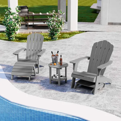 Miniatura 3 de YEFU Adirondack - Juego de 2 otomanas Adirondack, reposapiés de patio, reposapiés Adirondack plegable, resistente a la intemperie para silla Gris